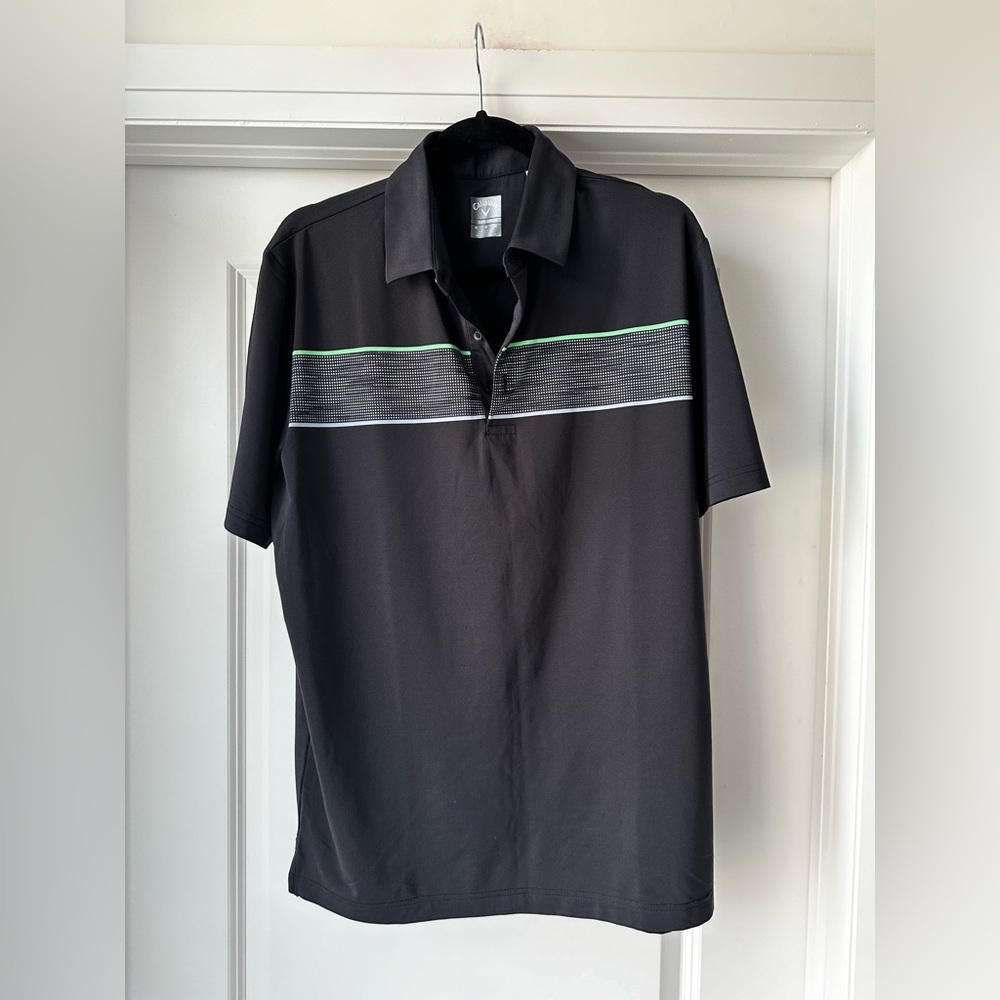 Callaway Black and Green Polo Shirt with Stripe Detail